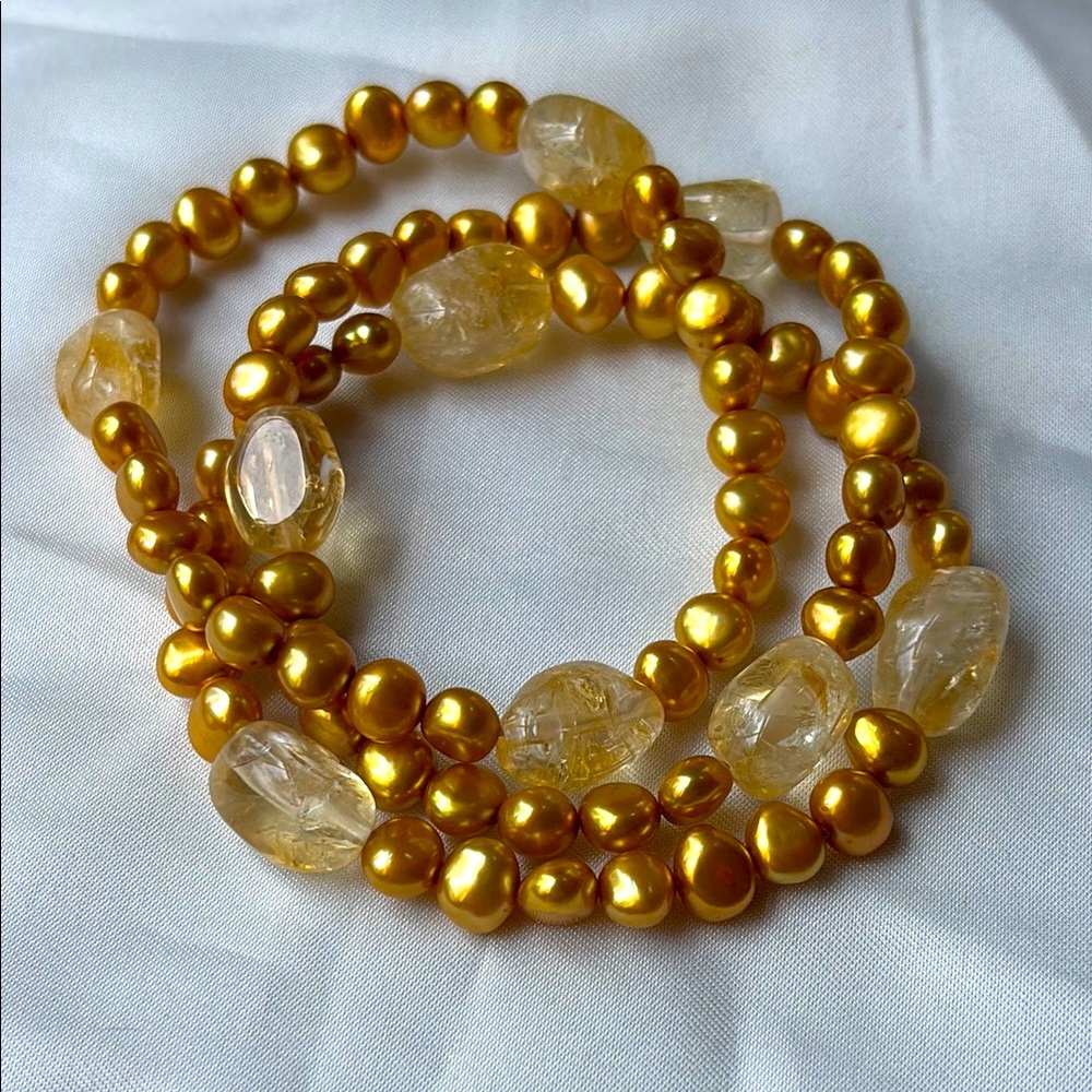Gold baroque pearl bracelet set of 3.